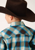 Roper Boys Long Sleeve Snap Brown Arrow Plaid Western Shirt - Roper