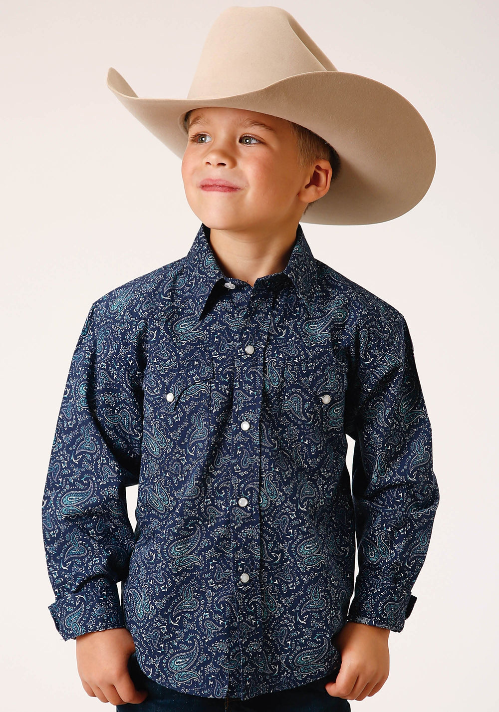 Roper Boys Long Sleeve Snap Vintage Paisley Print Western Shirt - Roper