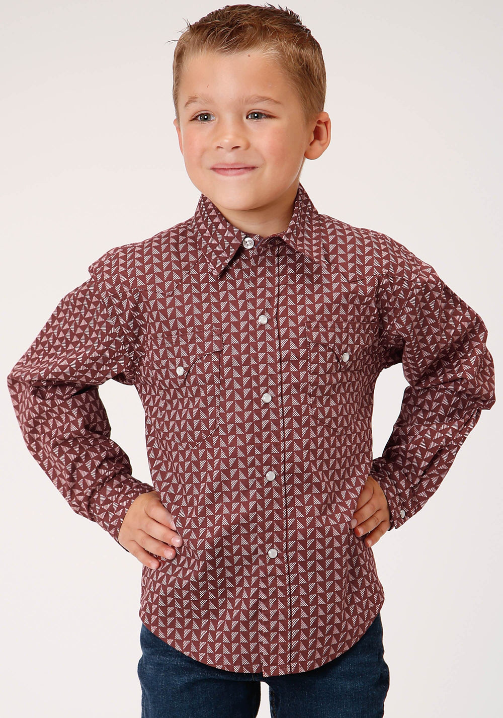 Roper Boys Long Sleeve Snap Red Shadow Geo Western Shirt - Roper