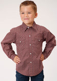 Roper Boys Long Sleeve Snap Red Shadow Geo Western Shirt - Roper