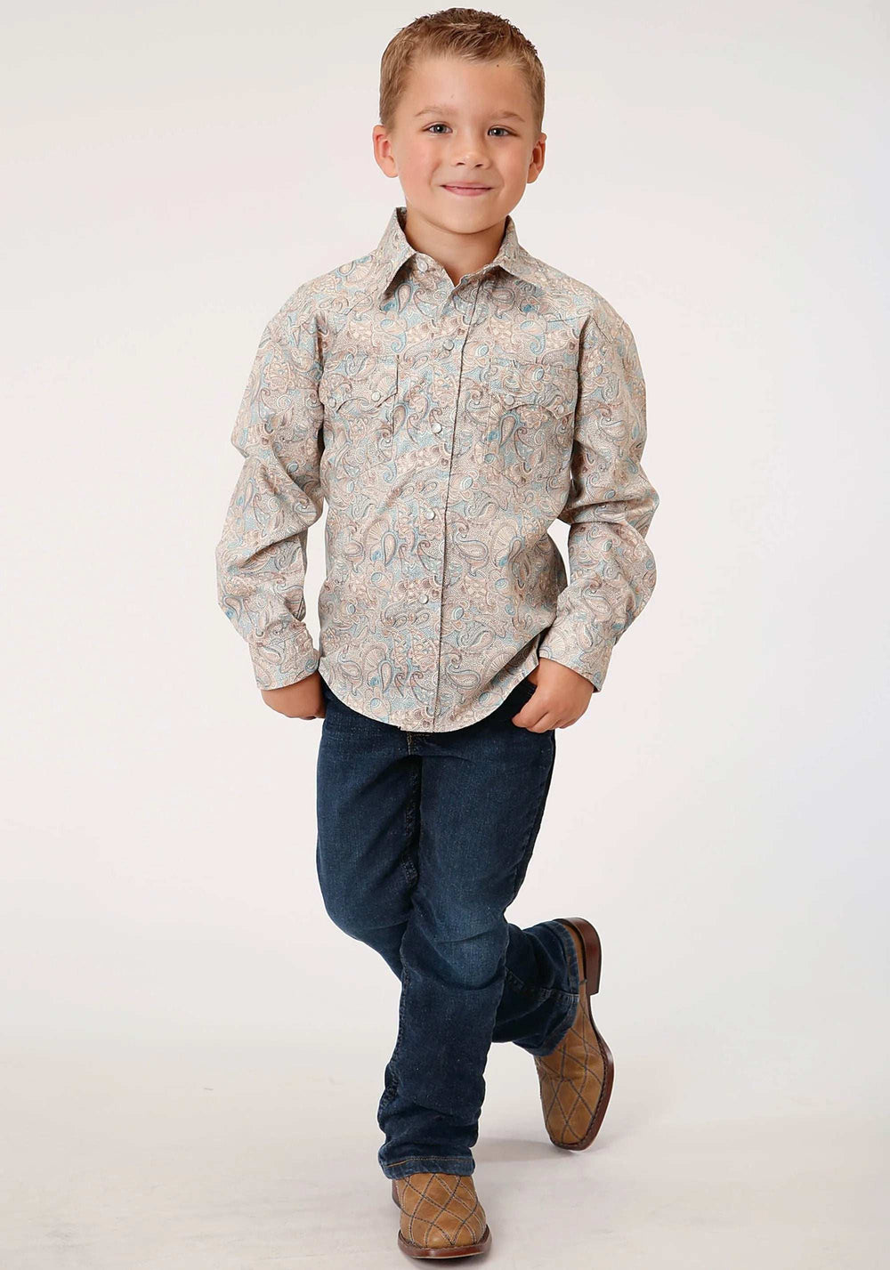 Roper Boys Long Sleeve Snap Dot Paisley Print Western Shirt - Roper - Flyclothing LLC