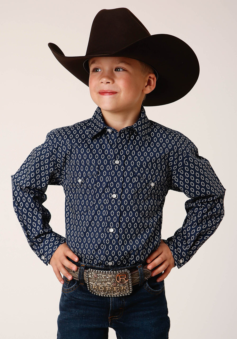 Roper Boys Long Sleeve Snap Midnight Geo Western Shirt - Roper