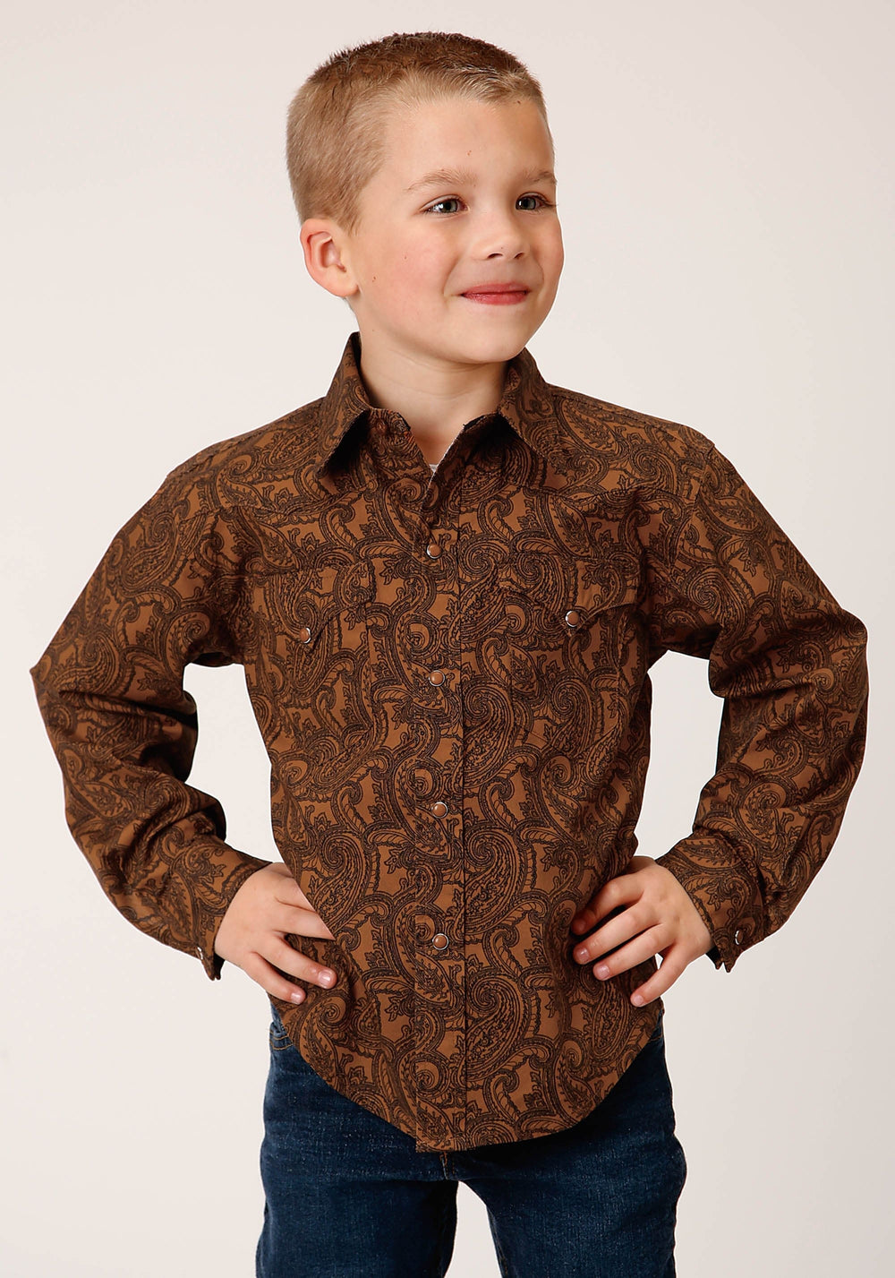 Roper Boys Long Sleeve Snap Vintage Paisley Western Shirt - Roper