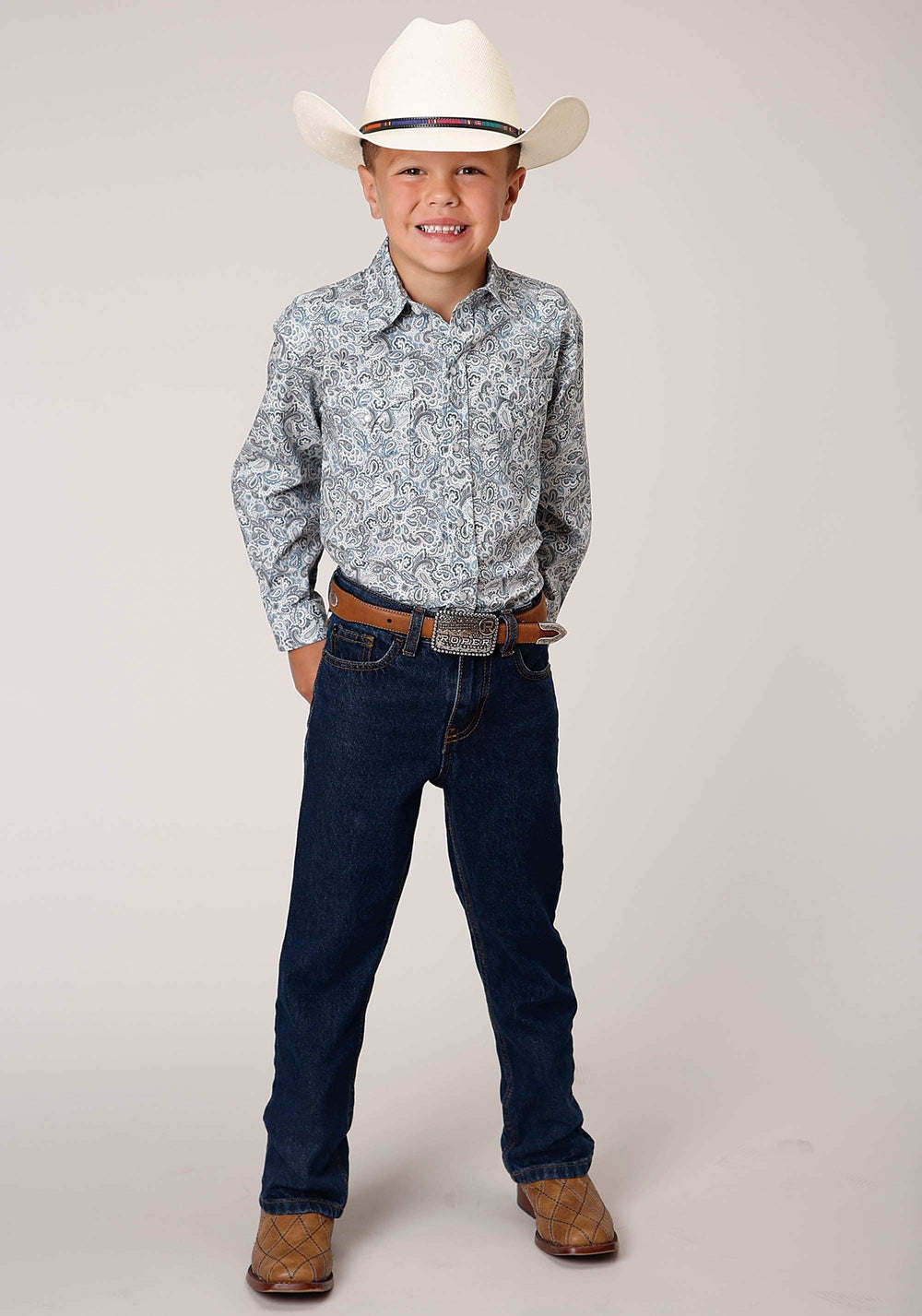 Roper Boys Long Sleeve Snap Vintage Paisley Print Western Shirt - Roper - Flyclothing LLC