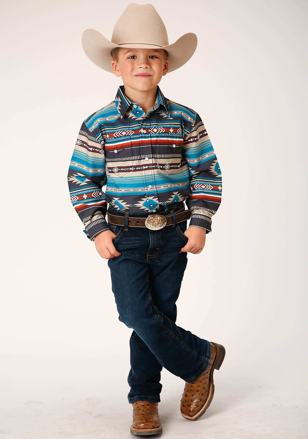 Roper Boys Long Sleeve Snap Aztec Blanket Print Western Shirt - Roper - Flyclothing LLC
