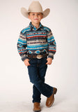 Roper Boys Long Sleeve Snap Aztec Blanket Print Western Shirt - Roper