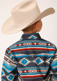 Roper Boys Long Sleeve Snap Aztec Blanket Print Western Shirt - Roper