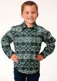 Roper Boys Long Sleeve Snap Slate Aztec Print Western Shirt - Roper