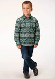 Roper Boys Long Sleeve Snap Slate Aztec Print Western Shirt - Roper