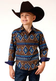 Roper Boys Long Sleeve Snap Chocolate Aztec Print Western Shirt - Roper