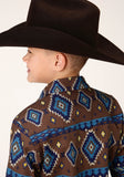 Roper Boys Long Sleeve Snap Chocolate Aztec Print Western Shirt - Roper