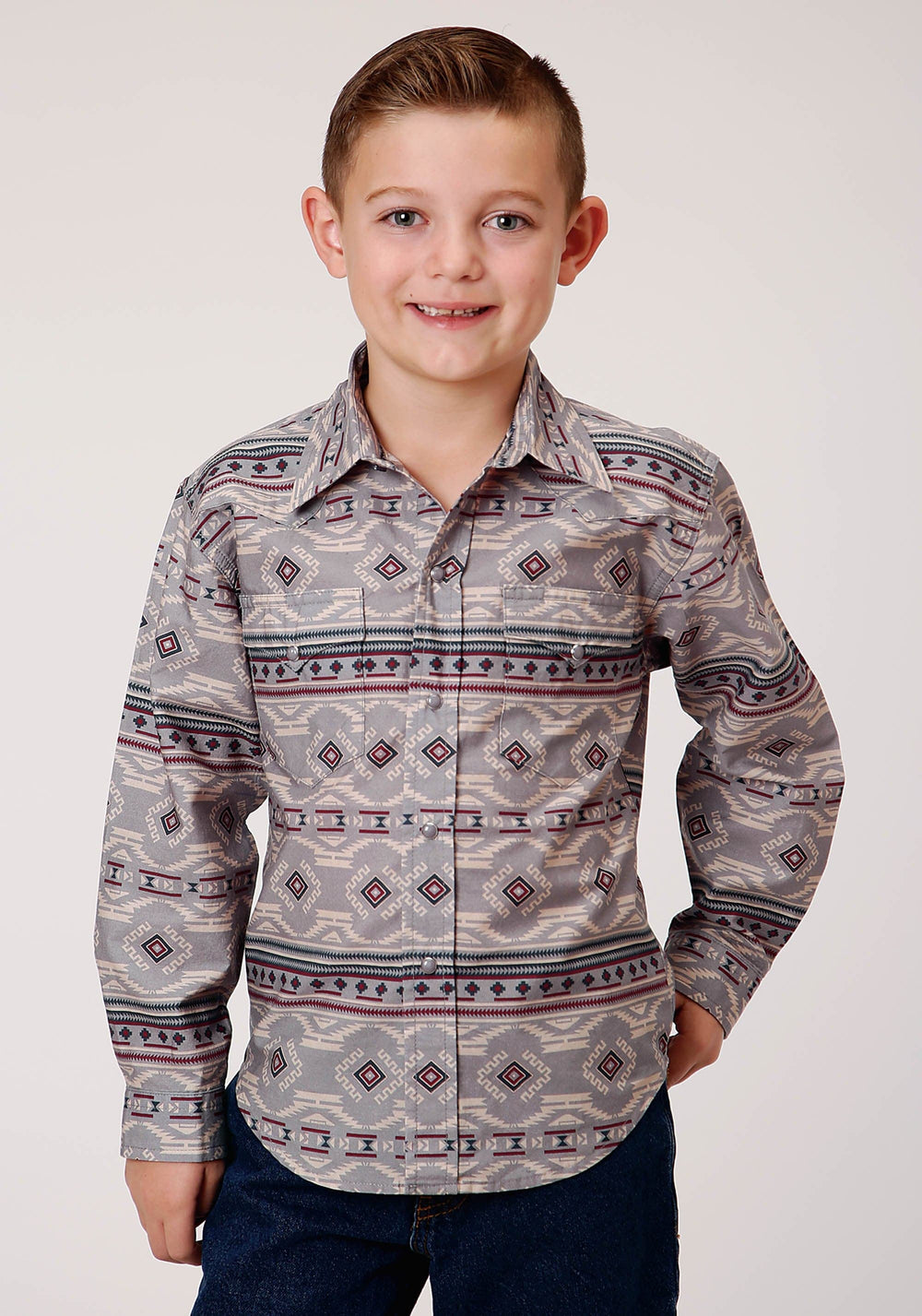 Roper Boys Long Sleeve Snap Blanket Aztec Print Western Shirt - Roper