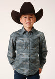 Roper Boys Long Sleeve Snap Gray Fog Aztec Print Western Shirt - Roper