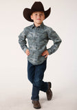 Roper Boys Long Sleeve Snap Gray Fog Aztec Print Western Shirt - Roper