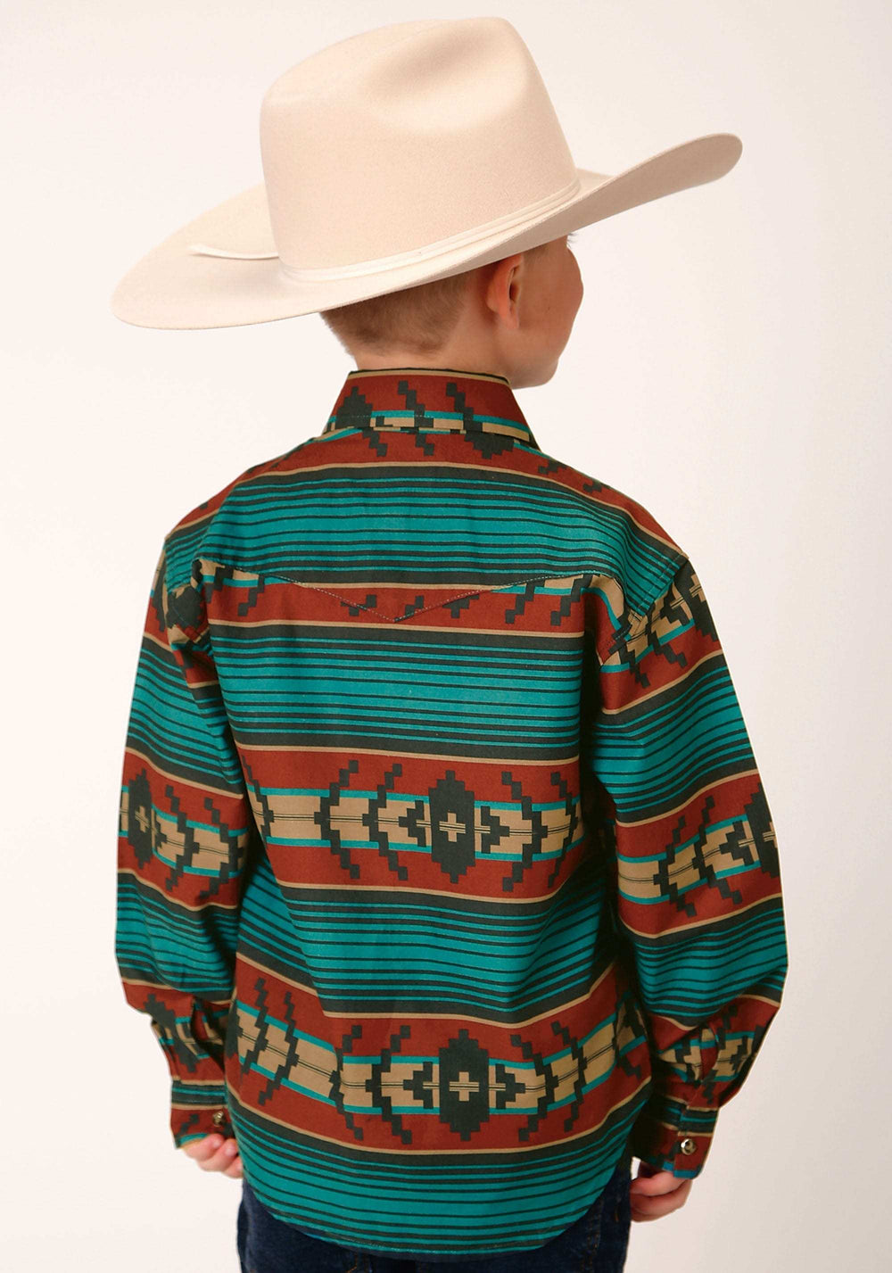 Roper Boys Long Sleeve Snap Ombre Aztec Horizontal Stripe Western Shirt - Roper - Flyclothing LLC