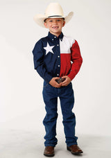 Roper Boys Red White And Blue Pieced Texas Flag Long Sleeve Western Snap Shirt - Roper - Flyclothing LLC