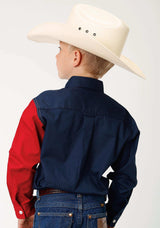 Roper Boys Red White And Blue Pieced Texas Flag Long Sleeve Western Snap Shirt - Roper - Flyclothing LLC