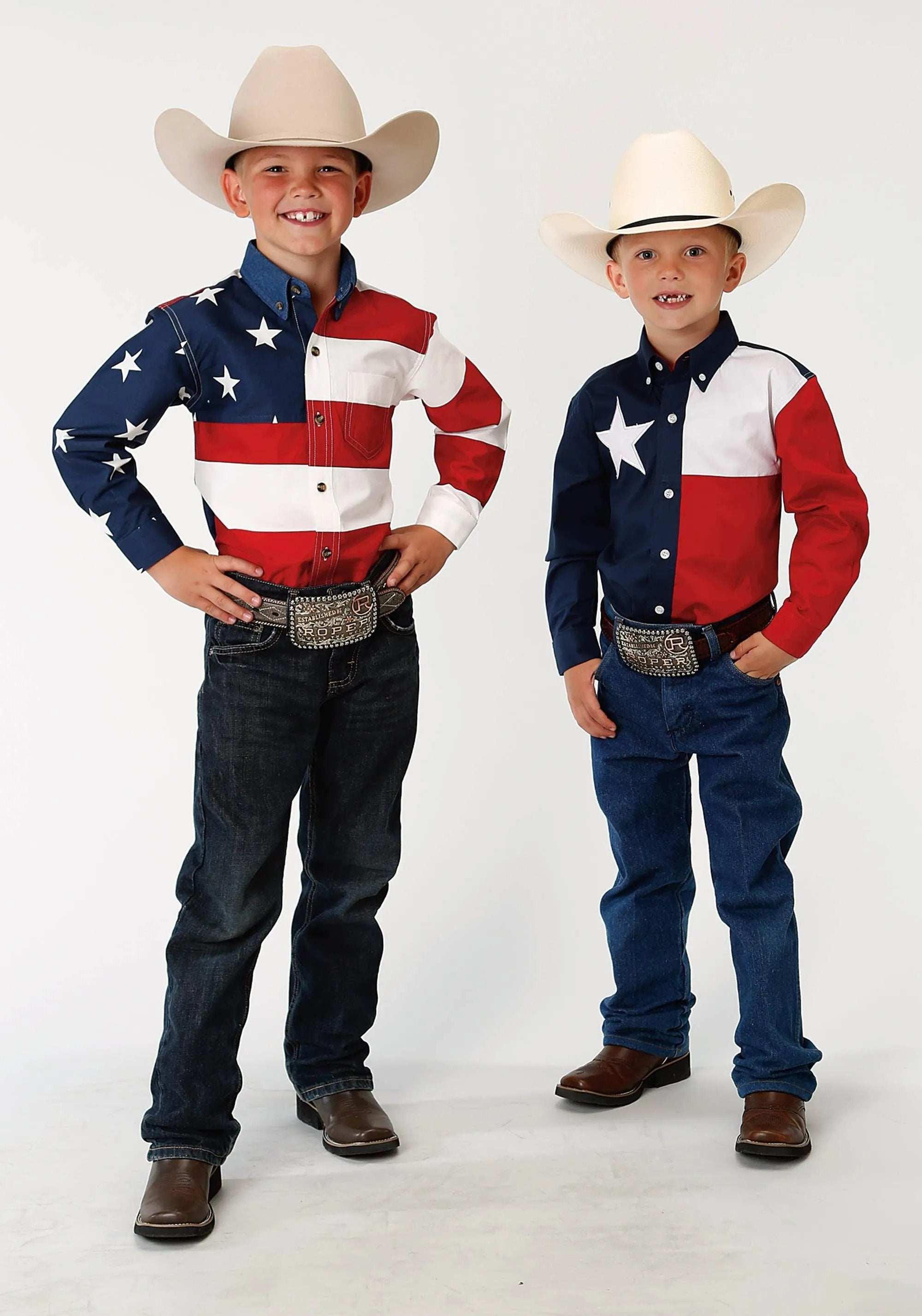 Roper Boys Red White And Blue Pieced Texas Flag Long Sleeve Western Snap Shirt - Roper - Flyclothing LLC
