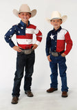 Roper Boys Red White And Blue Pieced Texas Flag Long Sleeve Western Snap Shirt - Roper