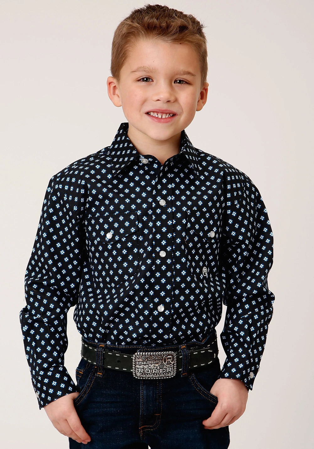 Roper Boys Long Sleeve Snap New Star Foulard Western Shirt - Roper