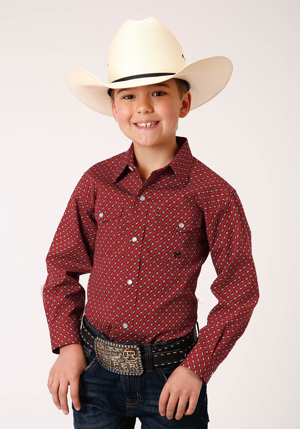 Roper Boys Long Sleeve Snap Victorian Foulard Western Shirt - Roper