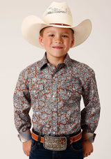 Roper Boys Long Sleeve Snap Copper Spring Paisley Western Shirt - Roper - Flyclothing LLC