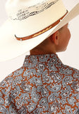 Roper Boys Long Sleeve Snap Copper Spring Paisley Western Shirt - Roper