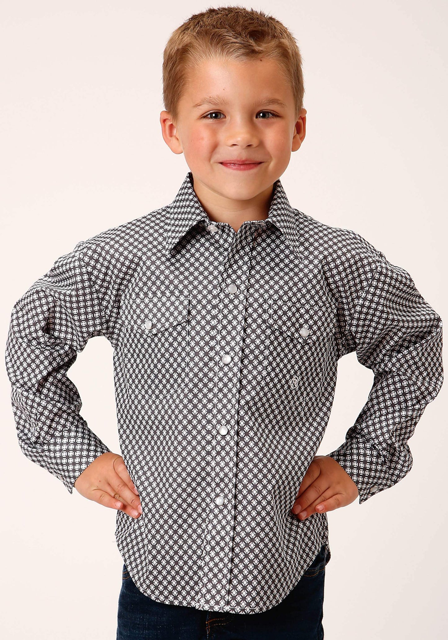 Roper Boys Long Sleeve Snap Diamond Star Geo Grey Western Shirt - Roper - Flyclothing LLC