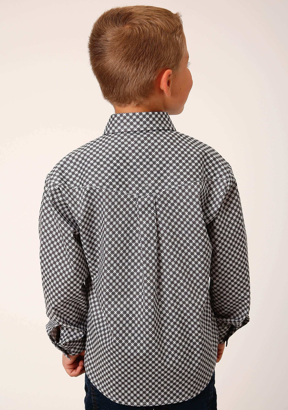 Roper Boys Long Sleeve Snap Diamond Star Geo Grey Western Shirt - Roper - Flyclothing LLC