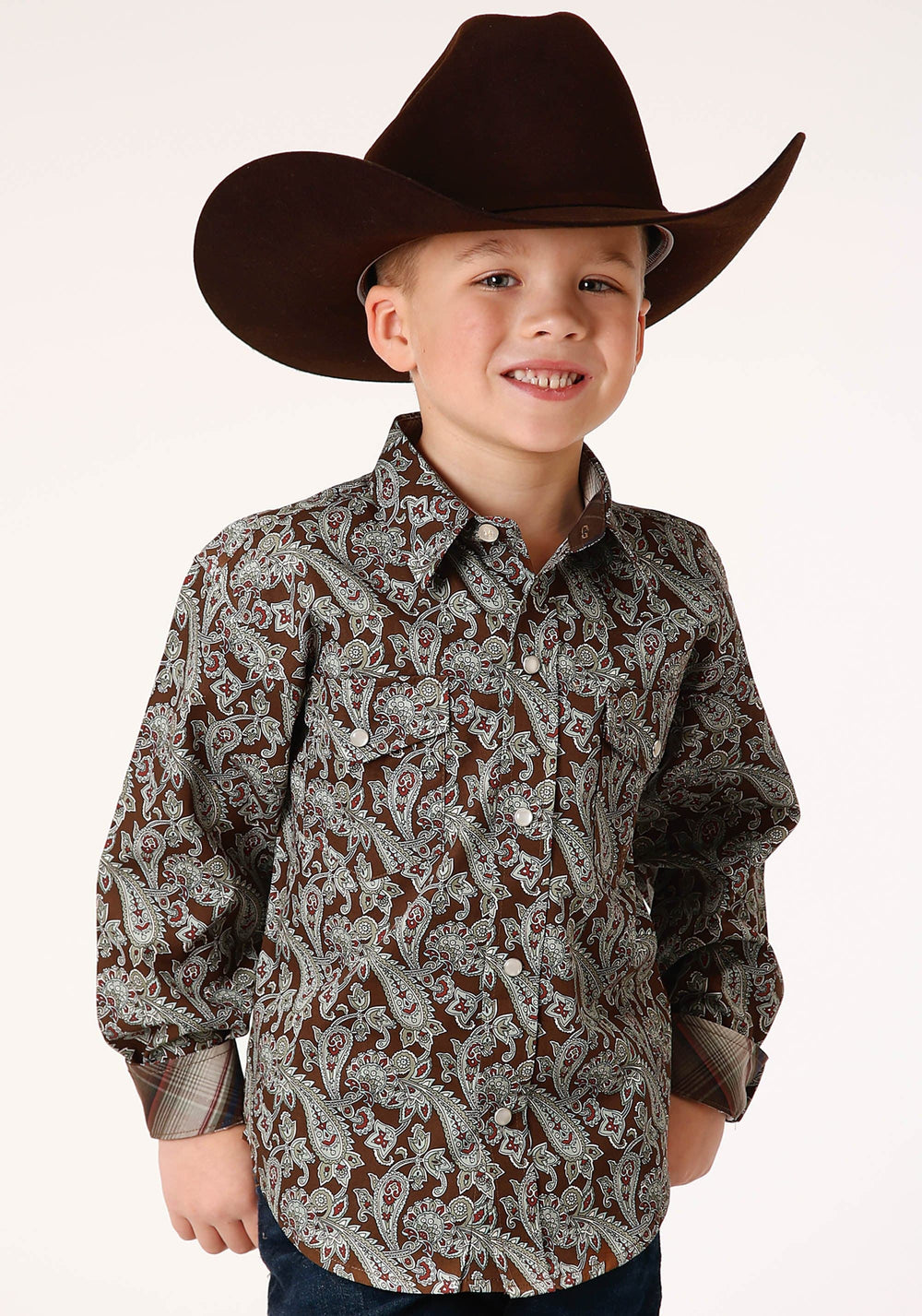 Roper Boys Long Sleeve Snap Pine Paisley Western Shirt - Roper