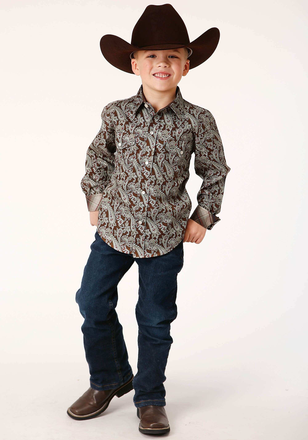Roper Boys Long Sleeve Snap Pine Paisley Western Shirt - Roper - Flyclothing LLC