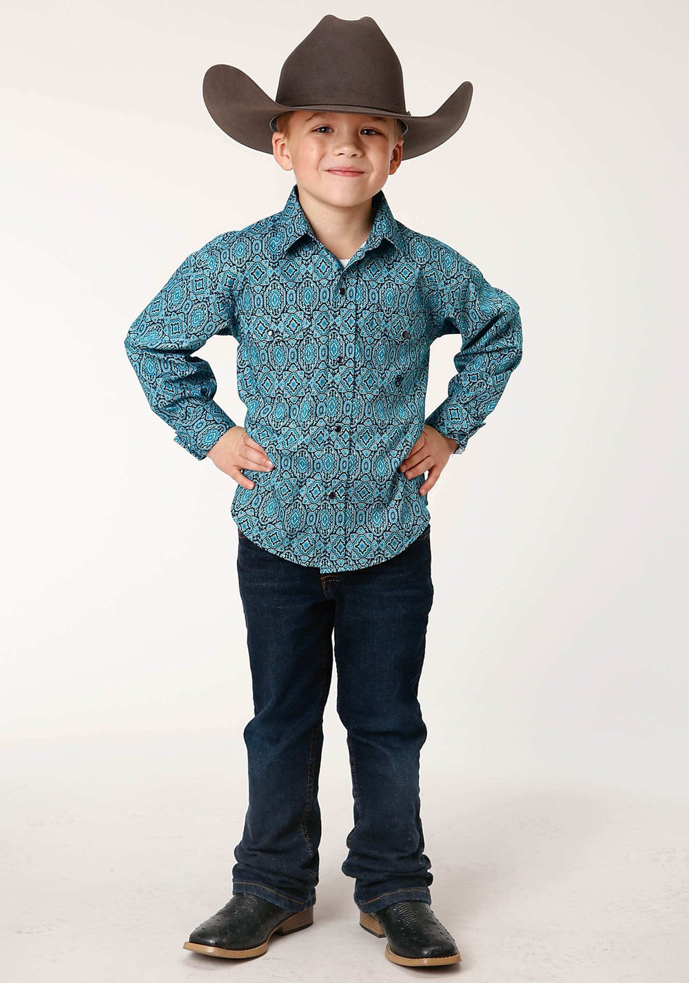 Roper Boys Long Sleeve Snap Medallion Paisley Western Shirt - Roper - Flyclothing LLC