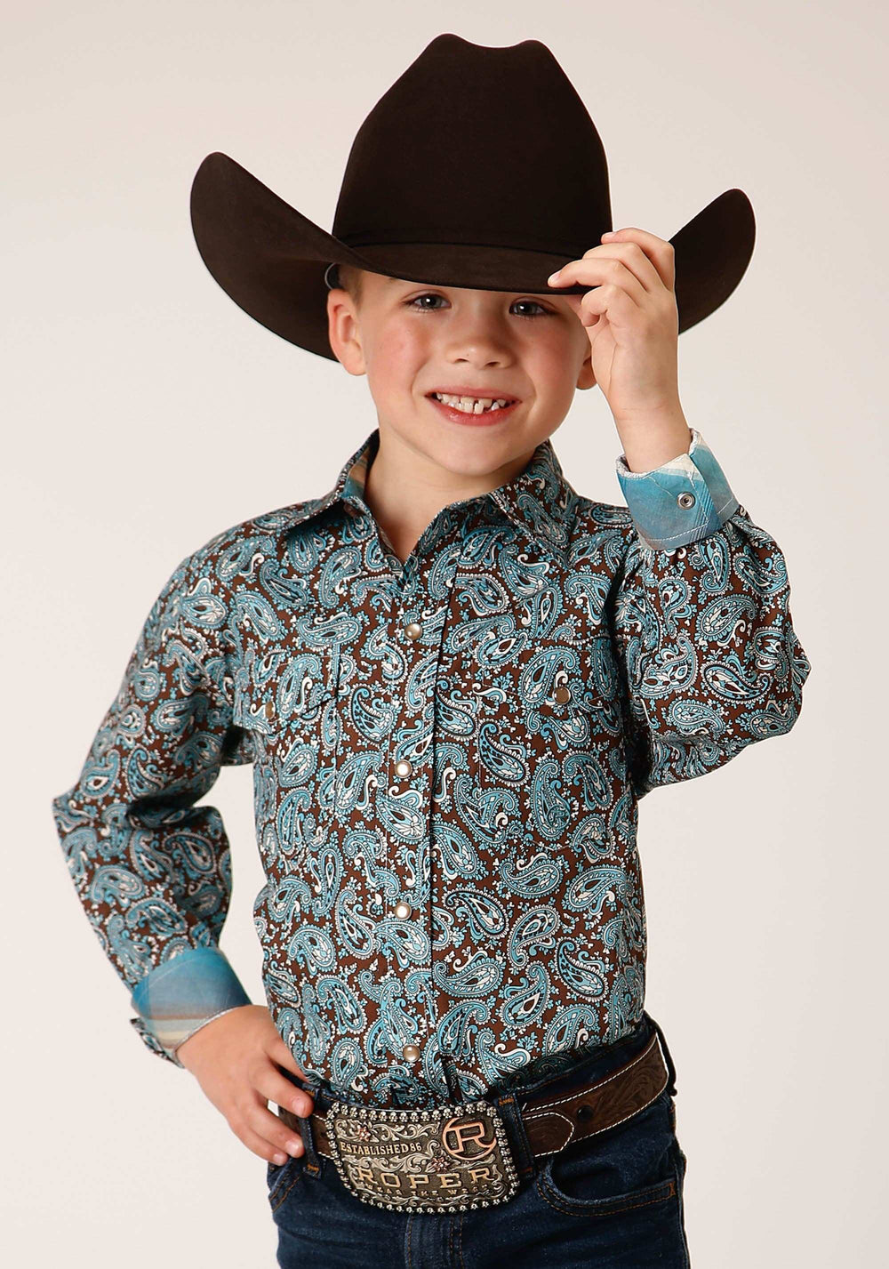 Roper Boys Long Sleeve Snap Turquoise Mine Paisley Western Shirt - Roper - Flyclothing LLC