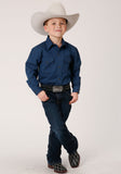 Roper Boys Long Sleeve Snap Black Fill Solid Blue Western Shirt - Roper