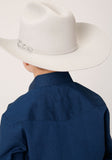 Roper Boys Long Sleeve Snap Black Fill Solid Blue Western Shirt - Roper