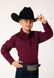 Roper Boys Long Sleeve Snap Black Fill Solid Wine Western Shirt - Roper
