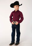 Roper Boys Long Sleeve Snap Black Fill Solid Wine Western Shirt - Roper