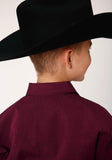 Roper Boys Long Sleeve Snap Black Fill Solid Wine Western Shirt - Roper