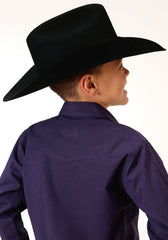 Roper Boys Long Sleeve Snap Solid Black Fill Purple Western Shirt - Roper
