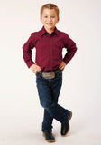 Roper Boys Long Sleeve Snap Black Fill Solid Wine Western Shirt - Roper
