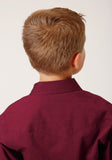 Roper Boys Long Sleeve Snap Black Fill Solid Wine Western Shirt - Roper