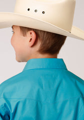 Roper Boys Long Sleeve Snap Stretch Poplin Turquoise Western Shirt