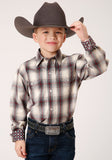Roper Boys Long Sleeve Snap Smoke House Ombre Plaid Western Shirt - Roper