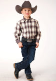 Roper Boys Long Sleeve Snap Smoke House Ombre Plaid Western Shirt - Roper