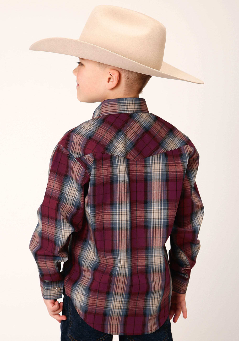 Roper Boys Long Sleeve Snap Wine Plaid Western Shirt - Roper - Flyclothing LLC