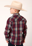Roper Boys Long Sleeve Snap Wine Plaid Western Shirt - Roper