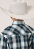 Roper Boys Long Sleeve Snap Blue West Plaid Western Shirt - Roper