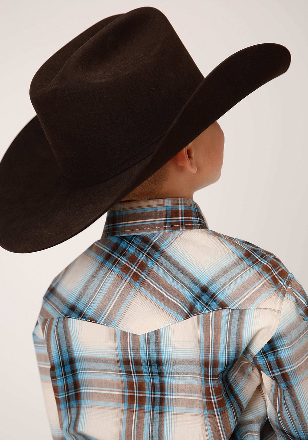 Roper Boys Long Sleeve Snap Cocao Plaid Western Shirt - Roper - Flyclothing LLC