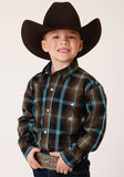 Roper Boys Long Sleeve Snap Dark Chocolate Plaid Western Shirt - Roper