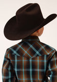 Roper Boys Long Sleeve Snap Dark Chocolate Plaid Western Shirt - Roper